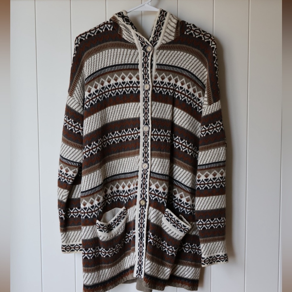 Vintage Express Tricot Fair Isle Cardigan Small Ramie Cotton Boho Nordic Sweater